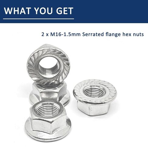2 Pcs M16-1.5mm Serrated Flange Hex Nuts,Hexagon Flange Socket Lock Nut,304 Stainless Steel,Fine Thread,Silver in Saudi Arabia