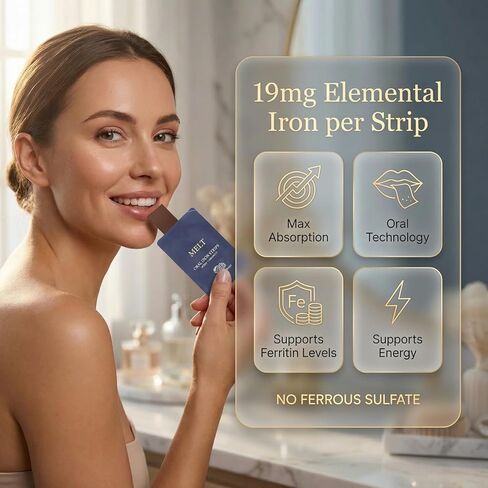 شرائح الحديد عن طريق الفم من كافاي - طبقة تذوب عن طريق الفم، مكمل حديد فيروفيا للنساء، 19 مجم من الحديد مع حمض الفوليك، سريع الذوبان، نكهة التوت، كمية تكفي لمدة 30 يومًا in Kuwait