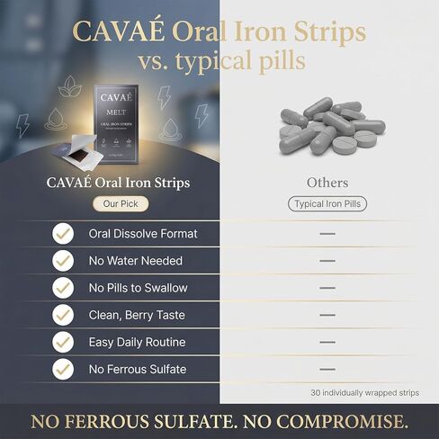 شرائح الحديد عن طريق الفم من كافاي - طبقة تذوب عن طريق الفم، مكمل حديد فيروفيا للنساء، 19 مجم من الحديد مع حمض الفوليك، سريع الذوبان، نكهة التوت، كمية تكفي لمدة 30 يومًا in Kuwait