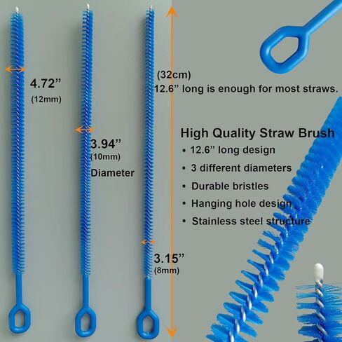 3 قطع من فرشاة تنظيف القش الطويلة مقاس 12.6 بوصة لكوب ستانلي، فرشاة القش الطويلة جدًا القابلة لإعادة الاستخدام للأكواب والمعدن والسيليكون والقش الزجاجي لزجاجات الأطفال وأكواب سيبي واليتي ومنظف الأنابيب للأنبوب in Kuwait