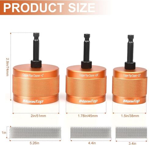 منظف ​​أنابيب نحاسية معدنية 1/2 بوصة و3/4 بوصة و1 بوصة للمثقاب، مع ساق سداسية 1/4 بوصة، تحتوي كل منها على شفرتين إضافيتين للفرشاة، لتنظيف الأنابيب النحاسية، والتلميع، وإزالة الطلاء والصدأ (برتقالي) in Kuwait
