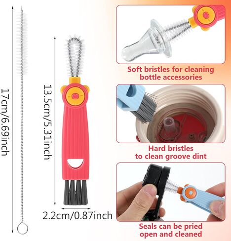 Ouligay 6 Pcs Straw Cleaner Brush Kit, 3 in 1 Cup Lid Cleaning Brush, 17cm Long Straw Cleaner, Tumbler Cup Straw Cleaner, 304 Stainless Steel & Nylon Bristles, Red Blue in Saudi Arabia