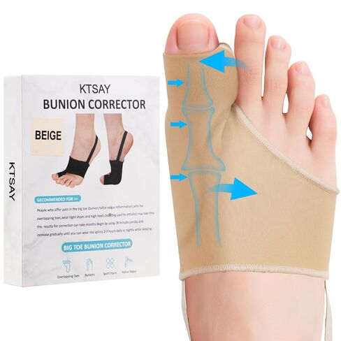 2PCS Bunion Corrector for Women & Men, Big Toe Straightener with Splint & Pads, Comfortable & Breathable for Day/Night Support, Hallux Valgus Pain Relief Non-Slip Socks (1, Beige) in Kuwait