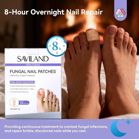 SAVILAND Extra Strength Fungal Nail Patches FSA-HSA: 8H Overnight Repair 1% Tolnaftate Toenail Treatment 32 P Nighttime Nail Renewal Restores Damaged Nails Discolored Thick Yellow Healthy Appearance in Kuwait
