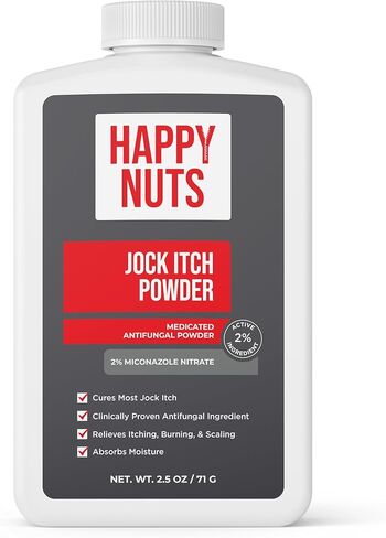 HAPPY NUTS Jock Itch OTC Antifungal Treatment Powder - 2% Miconazole Nitrate - FSA Eligible HSA - Clinically Proven Cures Most Jock Itch, Athletes Foot, Ringworm and More - Relieves Itching & Burning in Kuwait