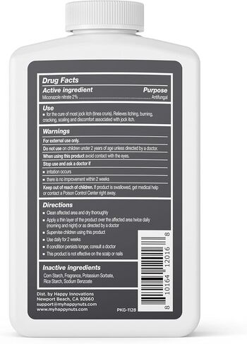 HAPPY NUTS Jock Itch OTC Antifungal Treatment Powder - 2% Miconazole Nitrate - FSA Eligible HSA - Clinically Proven Cures Most Jock Itch, Athletes Foot, Ringworm and More - Relieves Itching & Burning in Kuwait