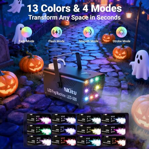 Fog Machine, Smoke Machine, 500W and 4000CFM Fog Machine with Remote Control, 8 Star Shape LED Lights Auto Changing 13 Colors, Fog Machine Indoor for Halloween Party Wedding Stage DJ in Kuwait