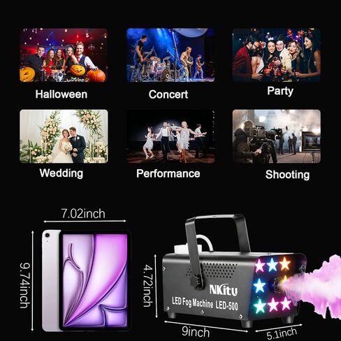 Fog Machine, Smoke Machine, 500W and 4000CFM Fog Machine with Remote Control, 8 Star Shape LED Lights Auto Changing 13 Colors, Fog Machine Indoor for Halloween Party Wedding Stage DJ in Kuwait