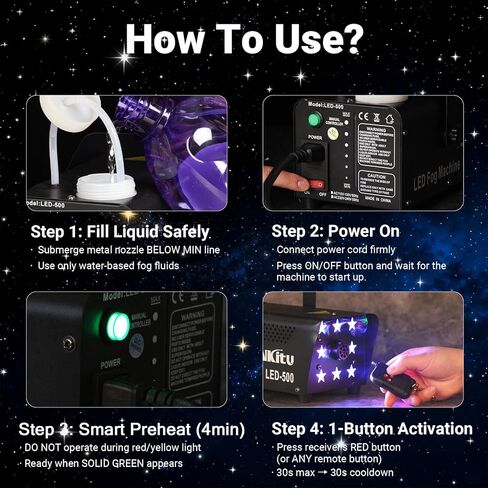 Fog Machine, Smoke Machine, 500W and 4000CFM Fog Machine with Remote Control, 8 Star Shape LED Lights Auto Changing 13 Colors, Fog Machine Indoor for Halloween Party Wedding Stage DJ in Kuwait