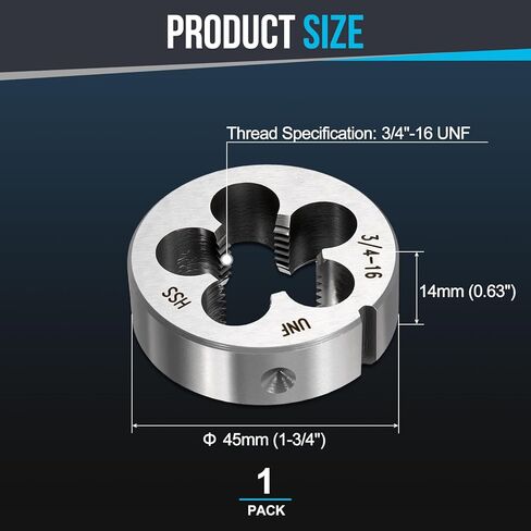 PATIKIL 3/4"-16 UNF Round Threading Die, Right Hand High-Speed Steel Machine Thread Threading Die, Non-Adjustable Thread Repair Tool for Stainless Steel, Alloy Metal - 1 Pack in Saudi Arabia