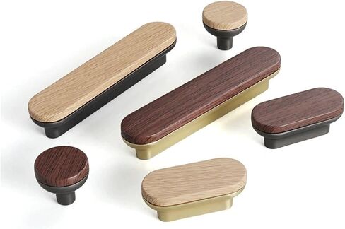 مقابض أثاث خشبي من الخشب الصلب مقبض باب للحبوب لخزانة ملابس وخزانة 1 قطعة (Gray-Walnut-C96mm) in Kuwait