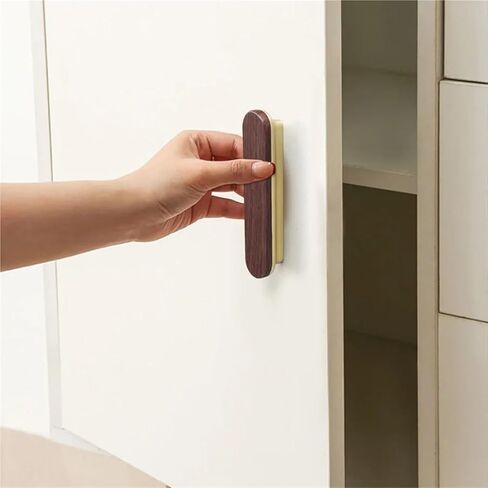 مقابض أثاث خشبي من الخشب الصلب مقبض باب للحبوب لخزانة ملابس وخزانة 1 قطعة (Gray-Walnut-C96mm) in Kuwait