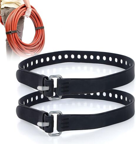 PSLER 2 Pack Heavy-Duty Silicone Utility Straps - 28inch Adjustable Rubber Tie Down Straps with Aircraft Aluminum Buckle, 50lb Capacity for Ladders, Ski Gear, Luggage & Cargo, Black in Kuwait