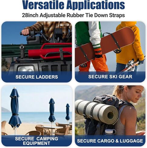 PSLER 2 Pack Heavy-Duty Silicone Utility Straps - 28inch Adjustable Rubber Tie Down Straps with Aircraft Aluminum Buckle, 50lb Capacity for Ladders, Ski Gear, Luggage & Cargo, Black in Kuwait