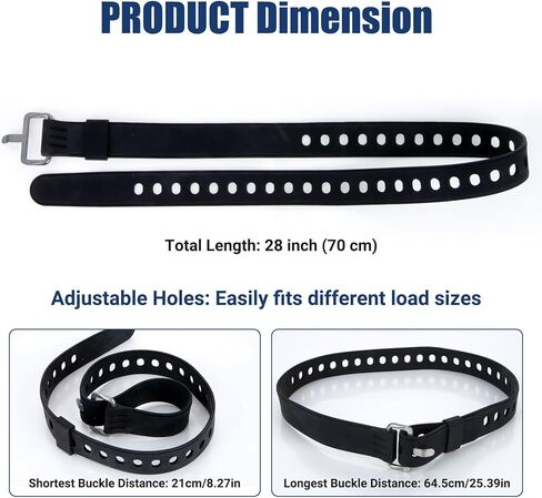PSLER 2 Pack Heavy-Duty Silicone Utility Straps - 28inch Adjustable Rubber Tie Down Straps with Aircraft Aluminum Buckle, 50lb Capacity for Ladders, Ski Gear, Luggage & Cargo, Black in Kuwait