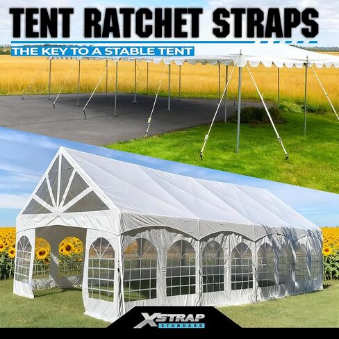 XSTRAP Standard 4PK 1" Ratchet Tent Straps with Loop End - Heavy Duty 2500lbs Breaking Strength, Secure Tents & Canopies for Camping/Events, 12ft Tie Down Straps, Durable Polyester Webbing in Kuwait