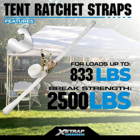 XSTRAP Standard 4PK 1" Ratchet Tent Straps with Loop End - Heavy Duty 2500lbs Breaking Strength, Secure Tents & Canopies for Camping/Events, 12ft Tie Down Straps, Durable Polyester Webbing in Kuwait