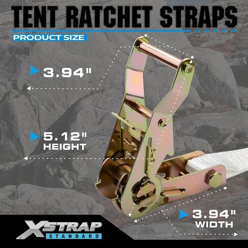 XSTRAP Standard 4PK 1" Ratchet Tent Straps with Loop End - Heavy Duty 2500lbs Breaking Strength, Secure Tents & Canopies for Camping/Events, 12ft Tie Down Straps, Durable Polyester Webbing in Kuwait