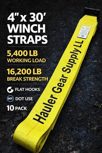 4" x 30 FT Winch Strap 10 Pack, 5400 lb WLL 16200 lb Break Strength Tie Down Strap Set, Heavy Duty Trailer Straps for Flatbed Loads and Straps for Trucks in Kuwait