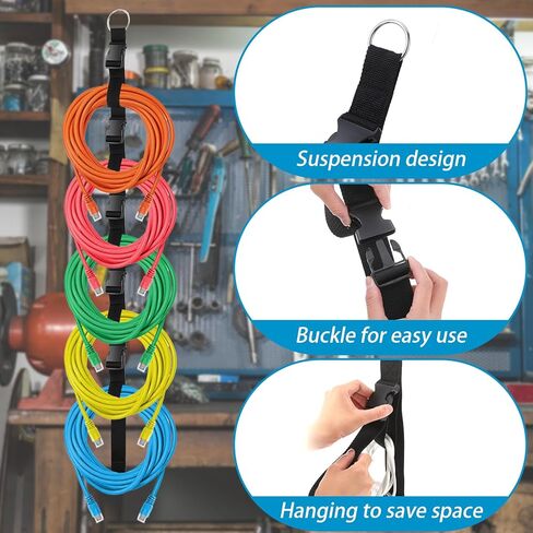 Extension Cord Organizer,4 PCS Heavy Duty Extension Cord Hanger with 5 Slots,Garage Garden Storage Straps Black Organizer Straps for Cable, Hose, Rope, Light String, Tool in Kuwait