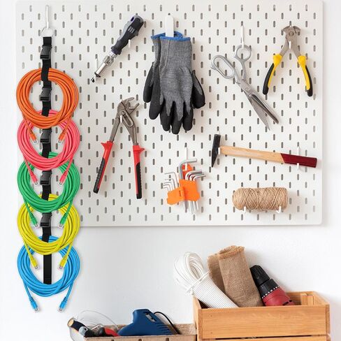 Extension Cord Organizer,4 PCS Heavy Duty Extension Cord Hanger with 5 Slots,Garage Garden Storage Straps Black Organizer Straps for Cable, Hose, Rope, Light String, Tool in Kuwait