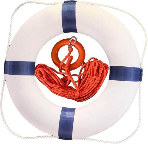 20 Inch Pool Safety Foam Life Preserver Throw Ring, Outdoor Throwable Flotation Device Boat Safety Equipment with 30 Meter Floating Lifesaving Rope, Safety Hook, Grip Ring and Reflective Tape in Saudi Arabia
