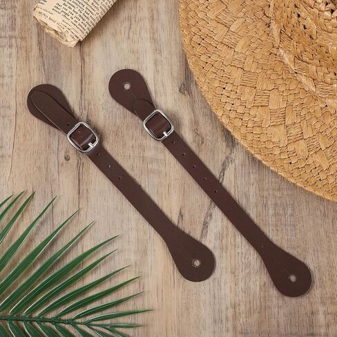 2 قطعة من الأشرطة الجلدية للرجال والنساء باللون البني رعاة البقر والفخذ العالي التمهيد بطبقة واحدة ومحفزات حزام قابل للتعديل 6 فتحات بإبزيم قابل للفصل ورباط الحذاء للكاحل من أجل إكسسوارات الأزياء التنكرية لراكبي الخيل in Kuwait