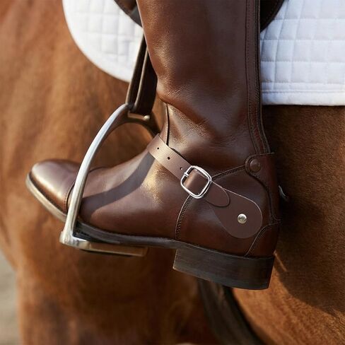 2 قطعة من الأشرطة الجلدية للرجال والنساء باللون البني رعاة البقر والفخذ العالي التمهيد بطبقة واحدة ومحفزات حزام قابل للتعديل 6 فتحات بإبزيم قابل للفصل ورباط الحذاء للكاحل من أجل إكسسوارات الأزياء التنكرية لراكبي الخيل in Kuwait