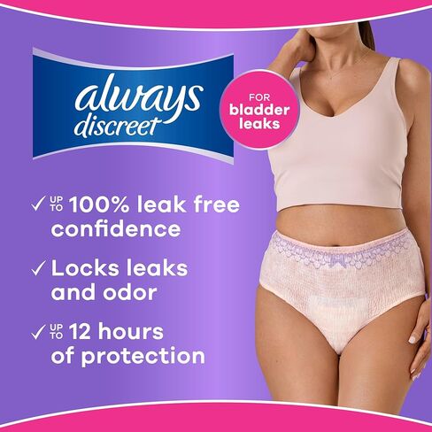 Always Discreet Reimagined Adult Diapers for Women, Maximum Absorbency Incontinence and Postpartum Underwear Size 3X+, Up to 100% Leak Free Bladder Leak Protection, 52 Count​ in Kuwait
