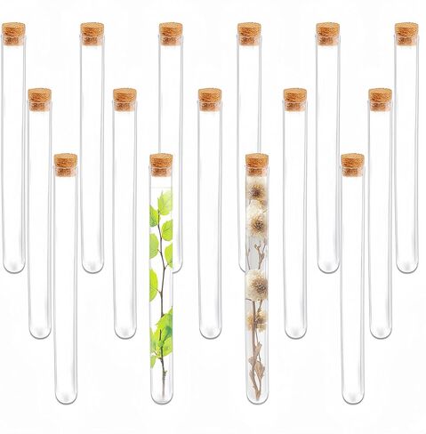 15Pcs Clear Plastic Test Tubes with Cork Stoppers, Good Seal 15ml Clear Storage Tubes for Jewelry Beads Seed Spice Powder Liquid, 15x150mm for Lab Use and Home Decoration in Saudi Arabia