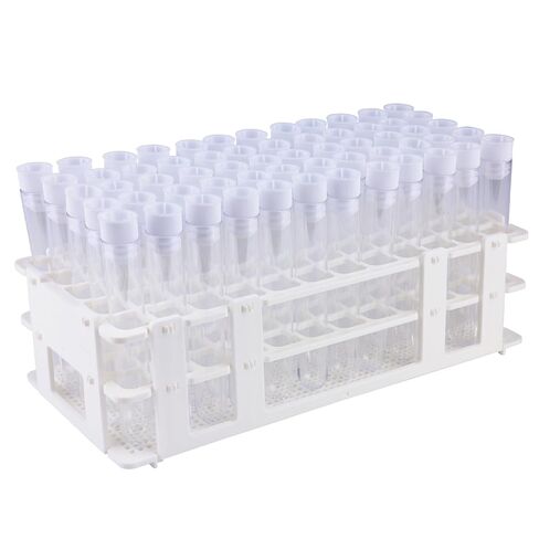 stonylab 0.63 inch Plastic Test Tube Set, 60 Pieces with Rack, 0.63 x 3.94 inch 10 ml Plastic Test Tubes with White Caps, Ideal for Science Teaching Experiments in Saudi Arabia