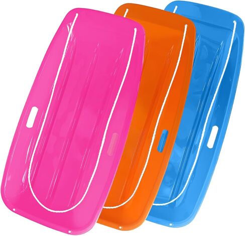3 Pack Snow Sled for Adults, with Pull Rope and Handles Plastic Sled, Toboggan Snow Sledding, Three Color Combinations in Kuwait