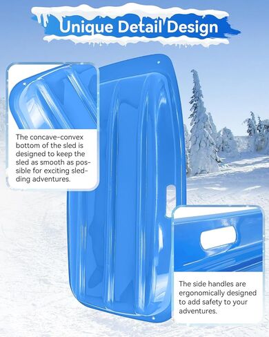 3 Pack Snow Sled for Adults, with Pull Rope and Handles Plastic Sled, Toboggan Snow Sledding, Three Color Combinations in Kuwait