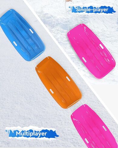 3 Pack Snow Sled for Adults, with Pull Rope and Handles Plastic Sled, Toboggan Snow Sledding, Three Color Combinations in Kuwait