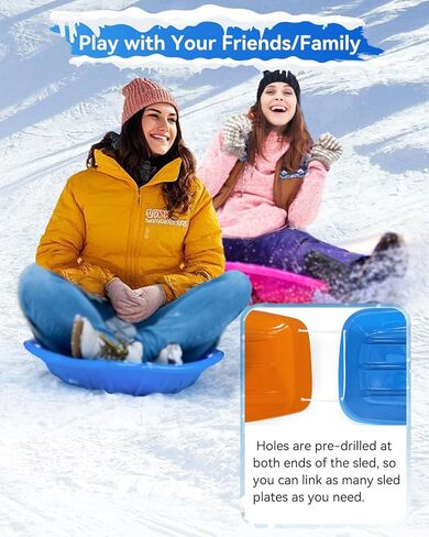 3 Pack Snow Sled for Adults, with Pull Rope and Handles Plastic Sled, Toboggan Snow Sledding, Three Color Combinations in Kuwait