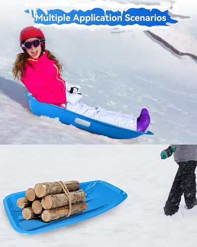 3 Pack Snow Sled for Adults, with Pull Rope and Handles Plastic Sled, Toboggan Snow Sledding, Three Color Combinations in Kuwait