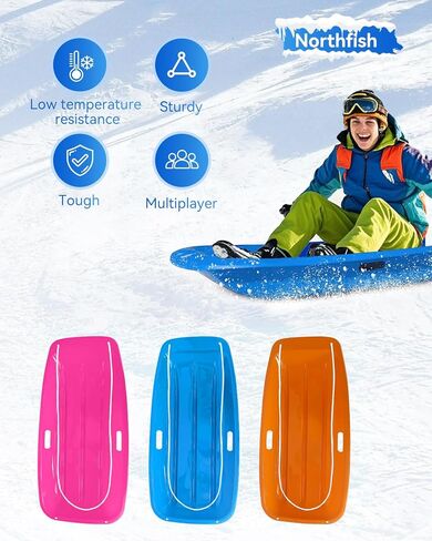 3 Pack Snow Sled for Adults, with Pull Rope and Handles Plastic Sled, Toboggan Snow Sledding, Three Color Combinations in Kuwait