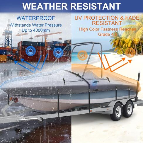 Ski & Wakeboard Tower Boat Cover 20-22ft for Wake Tower, 900D Marine-Grade Heavy Duty Boat Cover with Reinforced Stitching, All-Season Waterproof Boat Wrap for Winter, Fits Up to 106" Beam in Kuwait