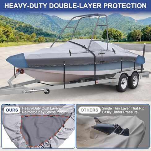 Ski & Wakeboard Tower Boat Cover 20-22ft for Wake Tower, 900D Marine-Grade Heavy Duty Boat Cover with Reinforced Stitching, All-Season Waterproof Boat Wrap for Winter, Fits Up to 106" Beam in Kuwait