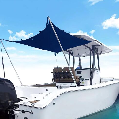 Boat T-Top Sun Shade Kit Boat Canopy, Boat Cover with Stainless Steel Telescopic Rod Foldable, UV-Proof 1200D High-Tech Polyester Fiber, Anti-Ultraviolet Dark Blue（47"×59"×47" in Kuwait