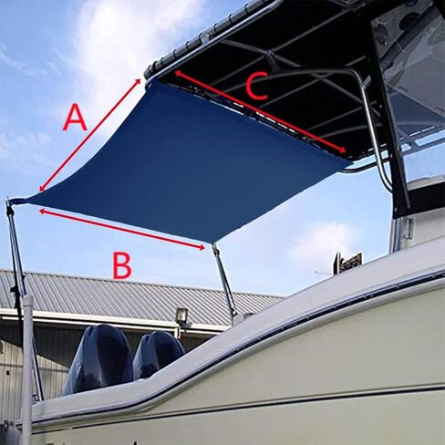 Boat T-Top Sun Shade Kit Boat Canopy, Boat Cover with Stainless Steel Telescopic Rod Foldable, UV-Proof 1200D High-Tech Polyester Fiber, Anti-Ultraviolet Dark Blue（47"×59"×47" in Kuwait