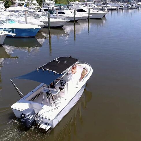 Boat T-Top Sun Shade Kit Boat Canopy, Boat Cover with Stainless Steel Telescopic Rod Foldable, UV-Proof 1200D High-Tech Polyester Fiber, Anti-Ultraviolet Dark Blue（47"×59"×47" in Kuwait