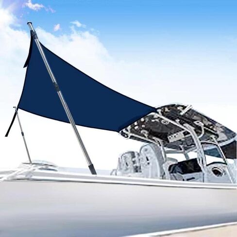 Boat T-Top Sun Shade Kit Boat Canopy, Boat Cover with Stainless Steel Telescopic Rod Foldable, UV-Proof 1200D High-Tech Polyester Fiber, Anti-Ultraviolet Dark Blue（47"×59"×47" in Kuwait