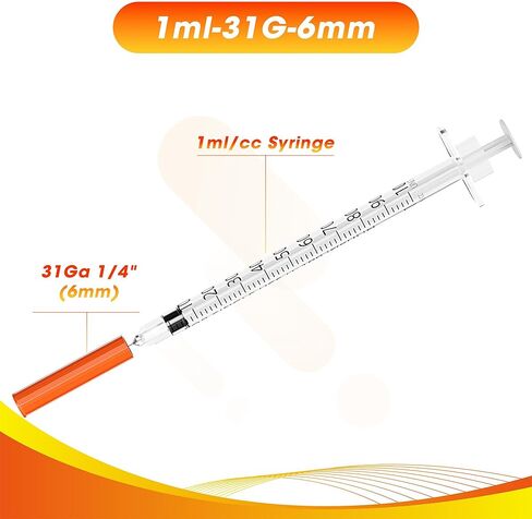 1ml/cc 31G 1/4" 6mm Syringe, Disposable Individual Package, Pack of 100 in Saudi Arabia