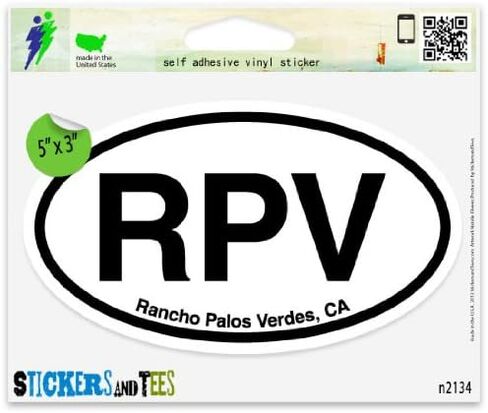 RPV Rancho Palos Verdes CA California Oval Car Sticker Indoor Outdoor 5" x 3" in Saudi Arabia