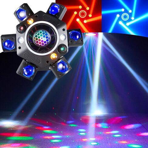 ضوء DJ برأس عنكبوت متحرك بقوة 120 وات و6 أذرع RGBW - شعاع الكل في واحد وهجين مع حلقة هالة LED، ليزر السماء المرصعة بالنجوم وستروب، صوت DMX512 منشط لمنسقي الأغاني المحمول وحفلات الزفاف والنوادي in Kuwait