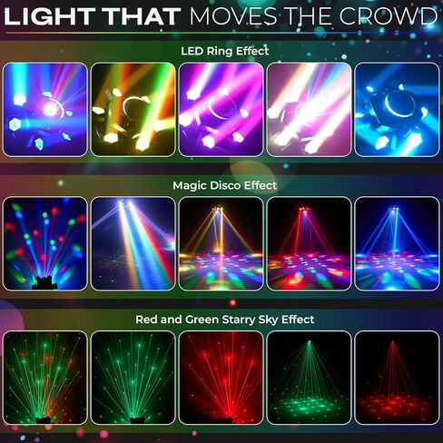 ضوء DJ برأس عنكبوت متحرك بقوة 120 وات و6 أذرع RGBW - شعاع الكل في واحد وهجين مع حلقة هالة LED، ليزر السماء المرصعة بالنجوم وستروب، صوت DMX512 منشط لمنسقي الأغاني المحمول وحفلات الزفاف والنوادي in Kuwait