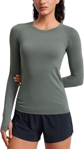 CRZ YOGA Seamless Workout Long Sleeve Shirts for Women Breathable Athletic Gym Tops Crew Neck Running Yoga T-Shirt in Saudi Arabia