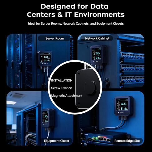 مراقب درجة حرارة غرفة خادم إيثرنت، مستشعر رطوبة درجة حرارة حامل خادم PoE مع واجهة ويب، دعم SNMP Modbus MQTT، طاقة مزدوجة، IP55، تسجيل البيانات، إنذار وإخراج التتابع in Kuwait