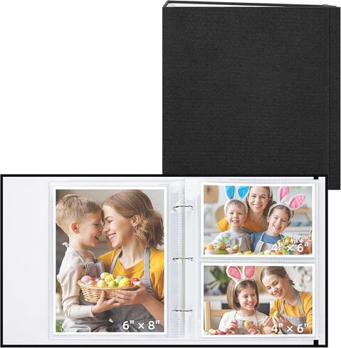 Vienrose Linen 3-Ring Photo Album Holds 190 Photos, 160 4x6 Photos and 30 6x8 Pictures, Picture Album with Multiple Size Pockets, Memory Book for Family Wedding Anniversary Baby, Blue in Kuwait